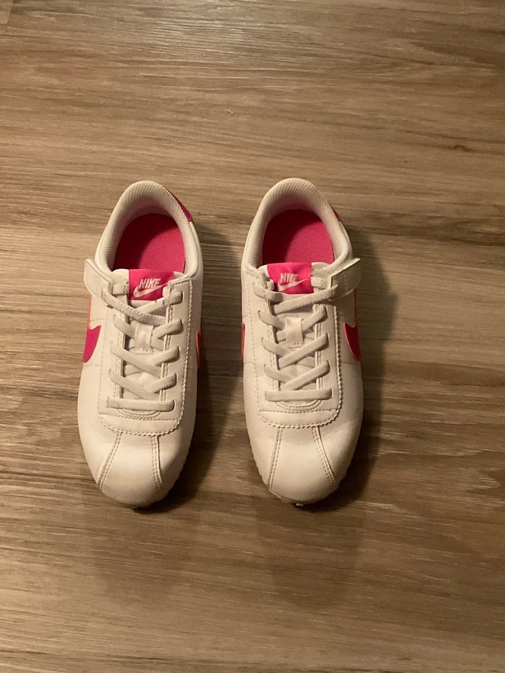 Nike Kids Cortez White Sneakers with Pink Swoosh